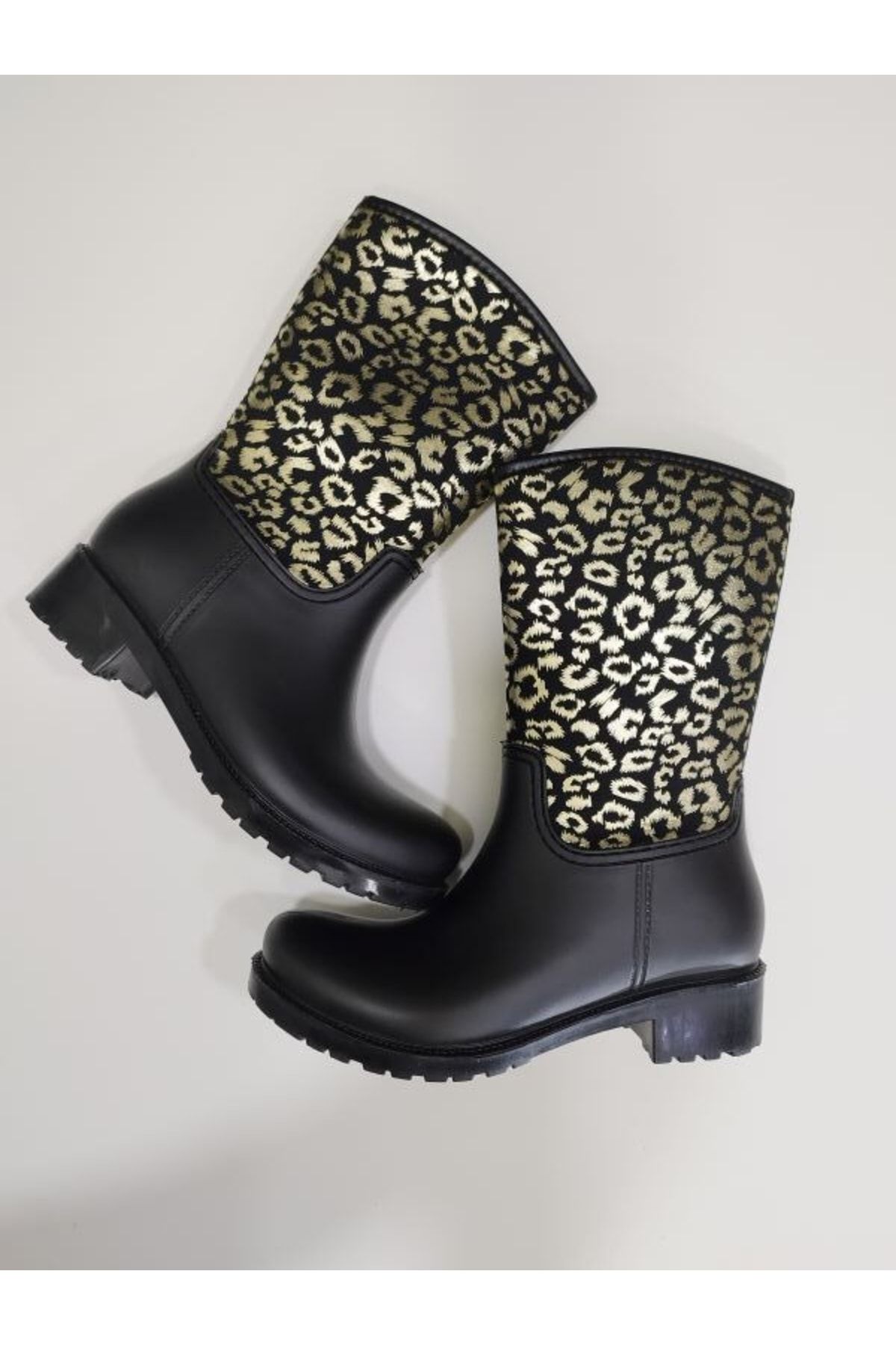 Sea&Blue-Χρυσό Leopard Pattern Flexible Μην επιλέγετε Αδιάβροχες άνετες μπότες βροχής-4001 4