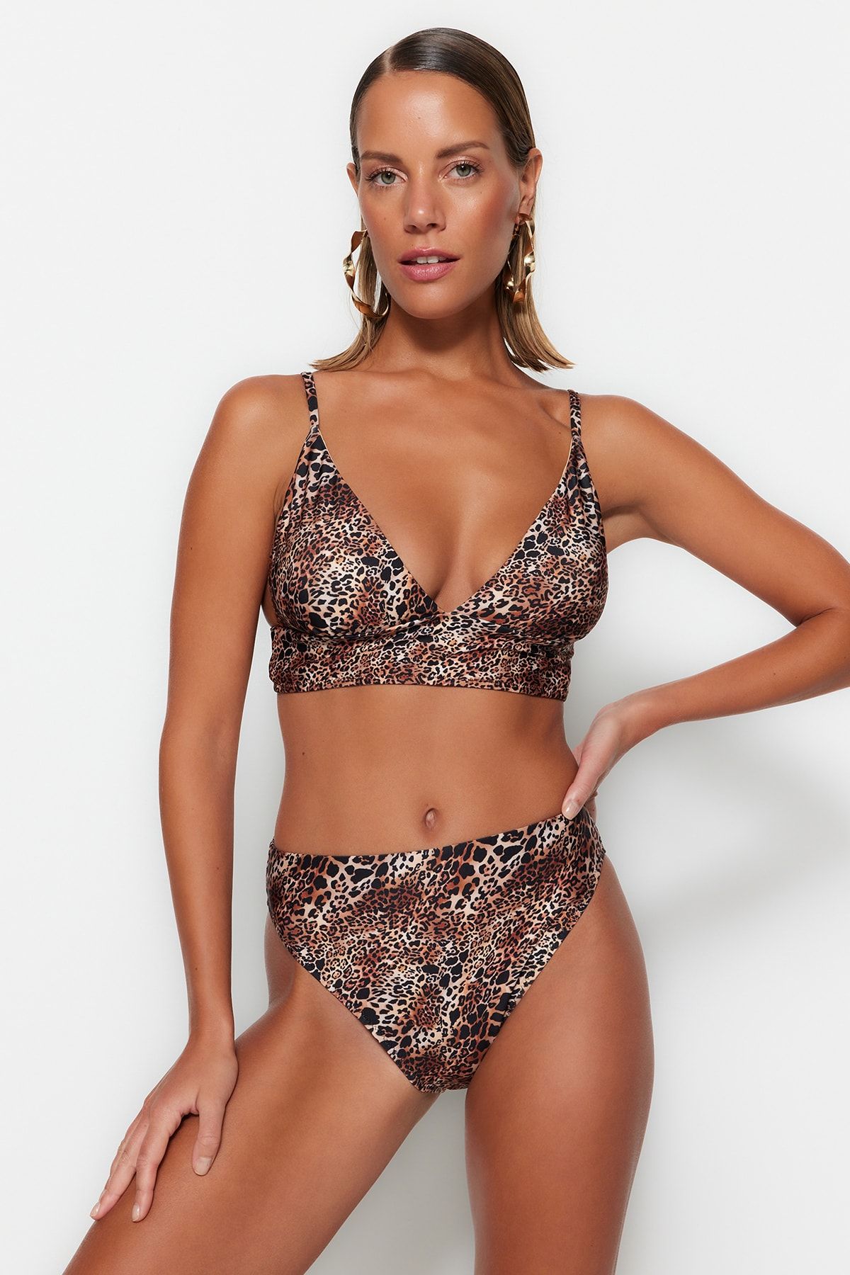 Leopard print high leg bikini hot sale