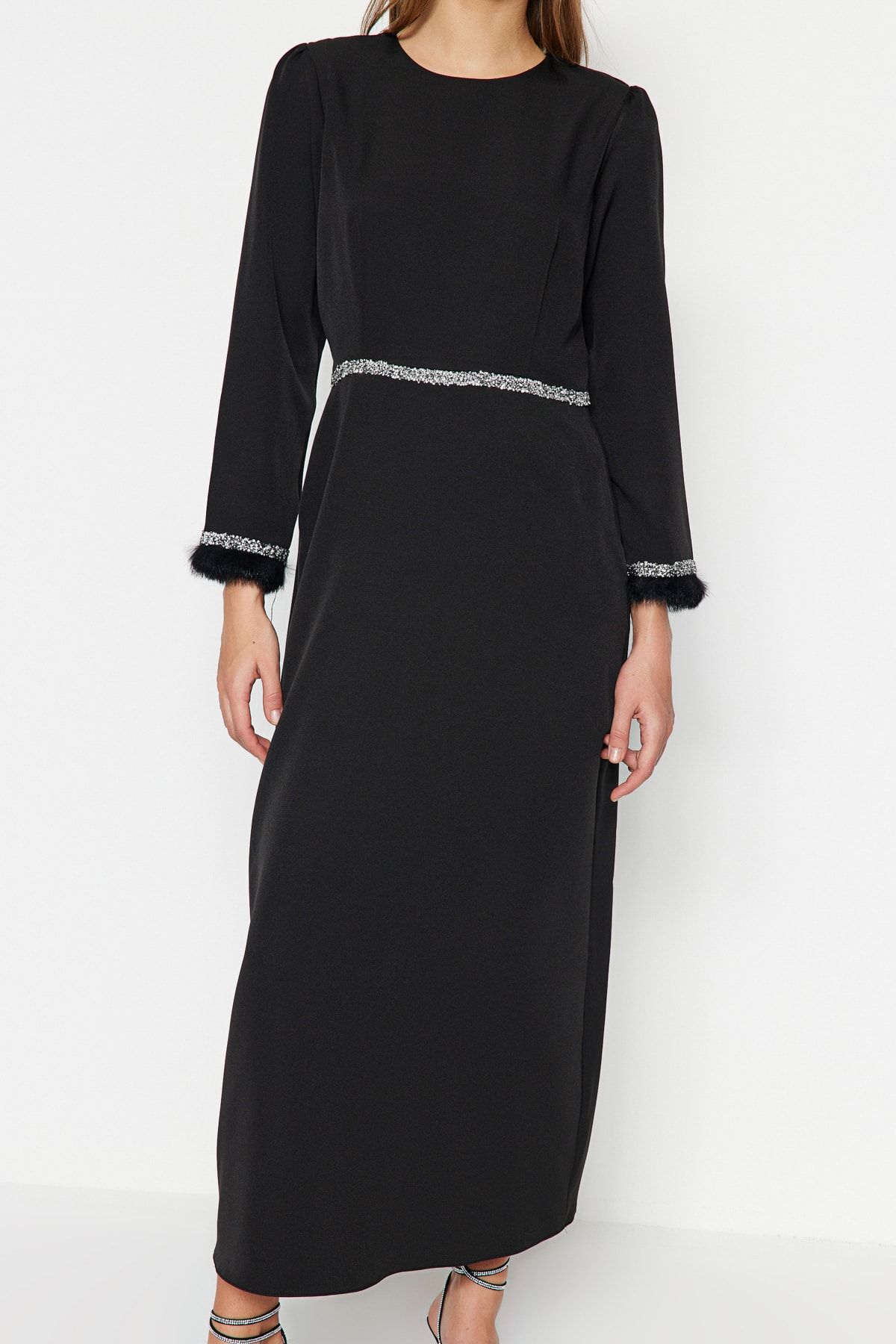 Trendyol Modest-Rochie de seara cu piatra neagra si cu mansete TCTSS23DB00039 4
