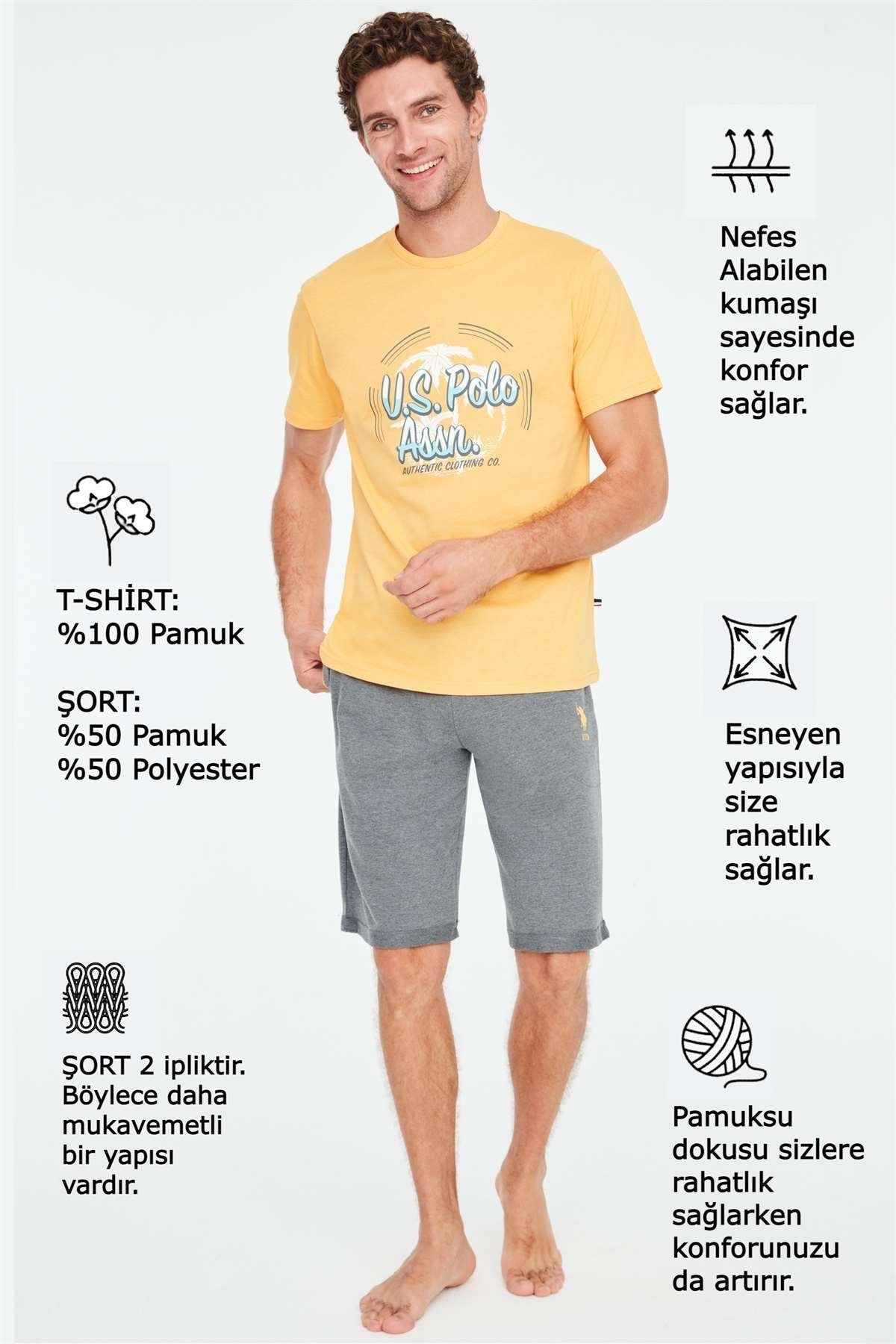 ست پیژامه نارنجی مردانه تیشرت اورجینال U.S. Polo Assn.