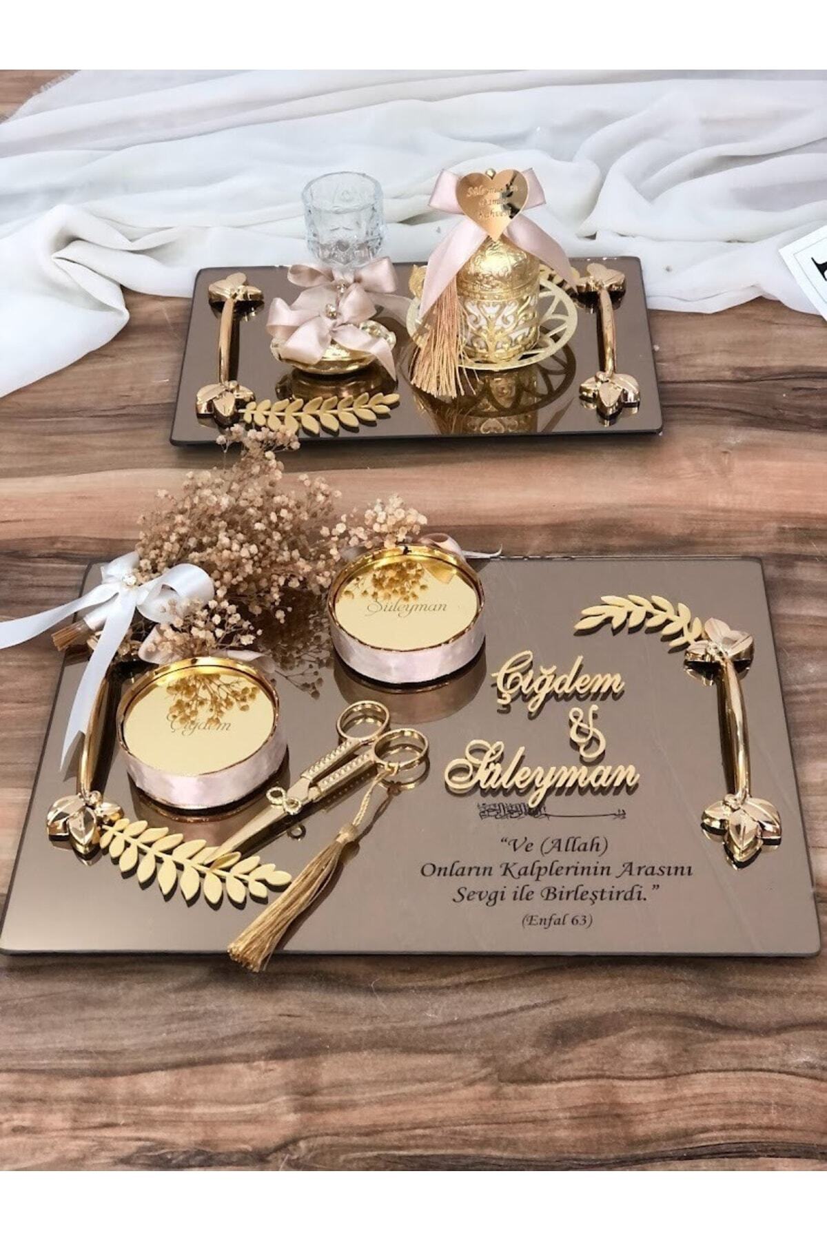 Denseden Söz Tepsisi Nişan Tepsisi Yüzük Tepsisi Kız Isteme Tepsisi Makas Yüzüklük Damat Kahvesi Kadeh