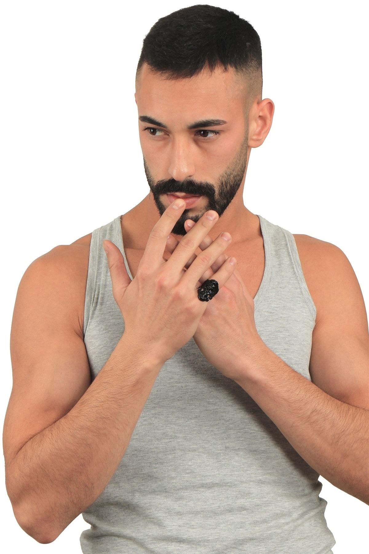 LABALABA-خاتم جمجمة على الطراز القوطي قابل للتعديل مطلي بأكسيد أسود للرجال 3