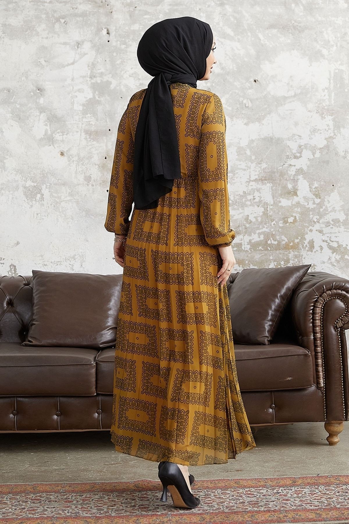 InStyle-Luiza Tie Collar Chiffon Dress - Mustard 5
