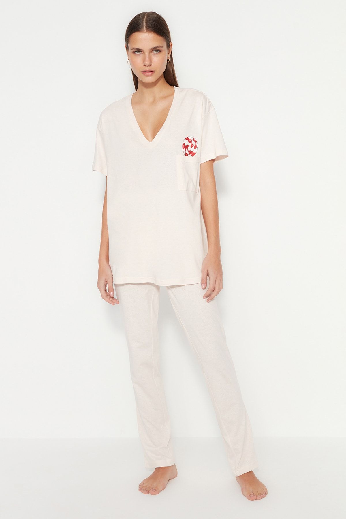 Trendyol Collection Pyjama Rosa Print Fast ausverkauft