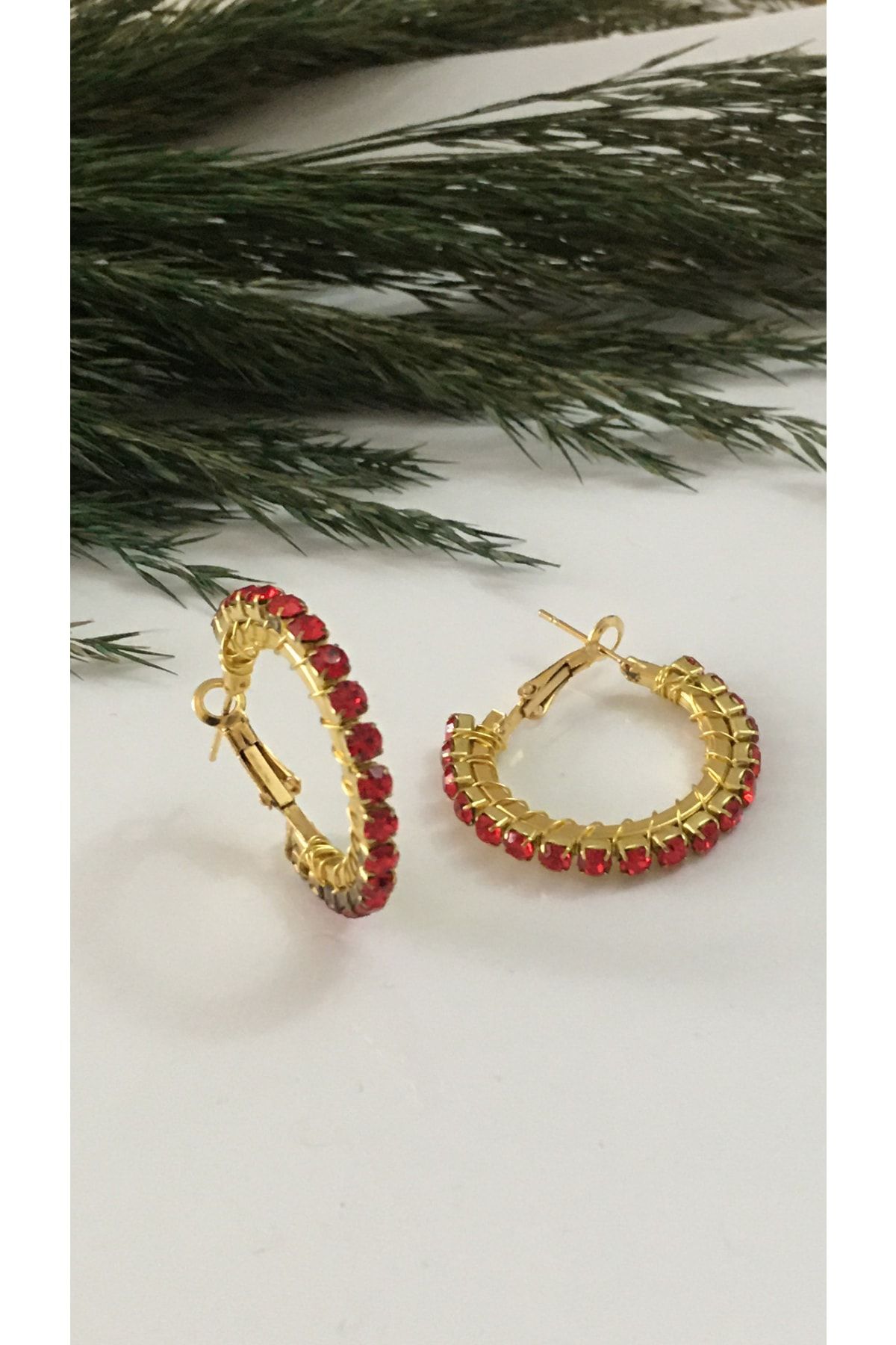 Red stone hoop deals earrings
