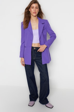 TRENDYOLMİLLA Mor Dokuma Astarlı Blazer Ceket TWOSS23BC00110
