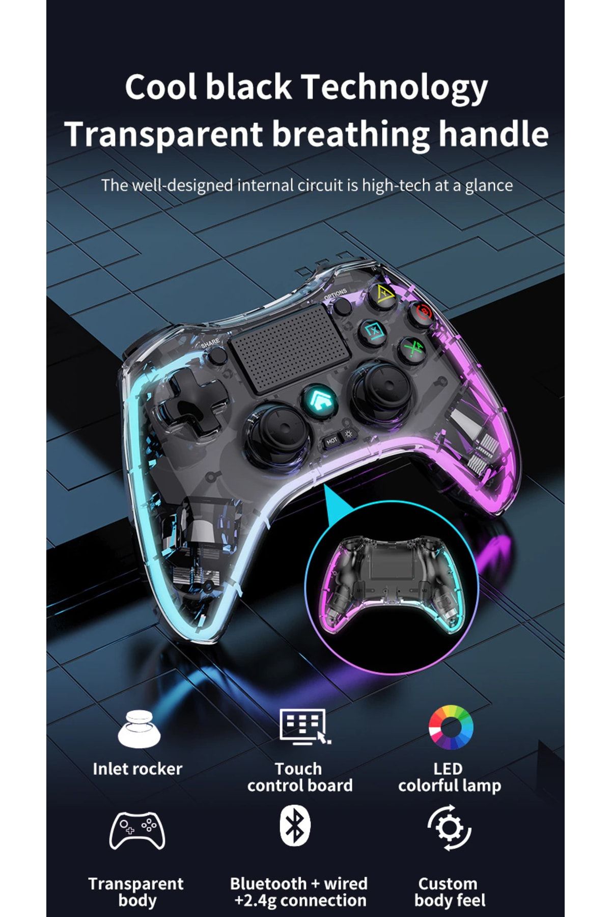 Adalia-Rgb Light Controller Wireless Gamepad Ps4/ps3/android/ios/pc/switch/tv Box Compatible Game Handle 4