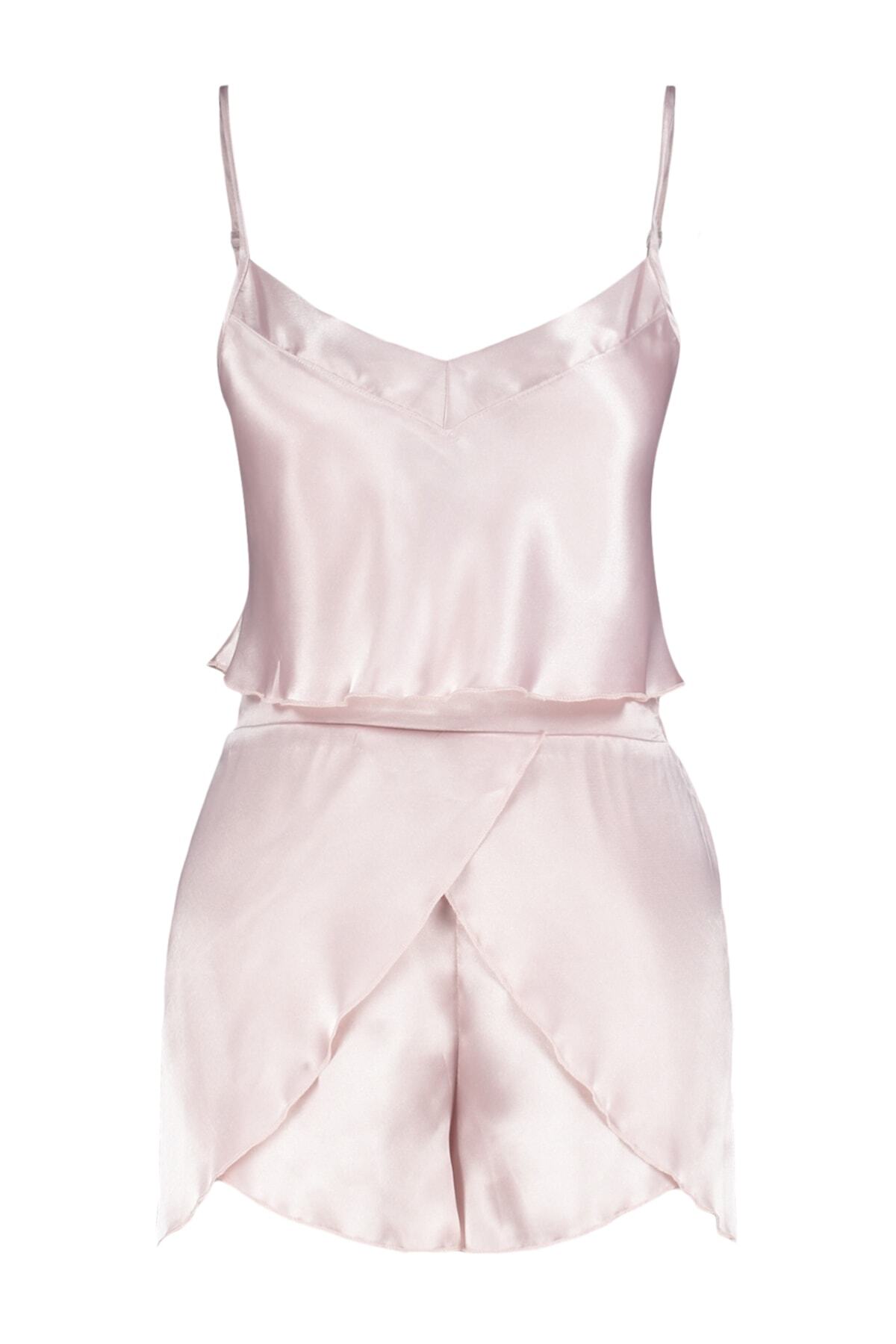 Trendyolmilla  Pudra Saten İp Askılı Şortlu Dokuma Pijama Takımı THMSS23PT00097 - Görsel 8