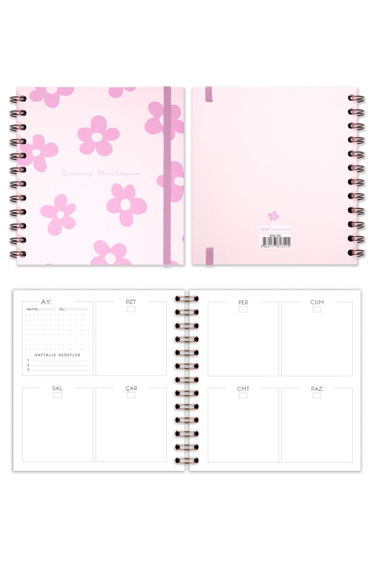 Matt Notebook-15x15 Cm Square Set of 2 Spiral Indefinite Planner Agenda and Notebook Papatya 7