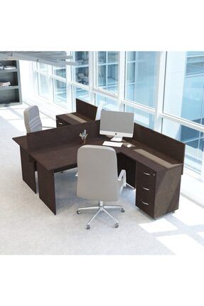 Nil L Workstation Ikili Çalışma Masa 3 Panelli Çalışma Grubu İstasyonu 294cm X 160cm NILLWRKIKI3PNL300160