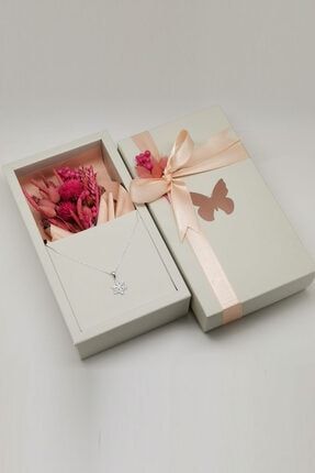 Özel Tasarım Kutuda Kuru Çiçekler Ve Kar Tanesi Gümüş Kolye Magnamina888