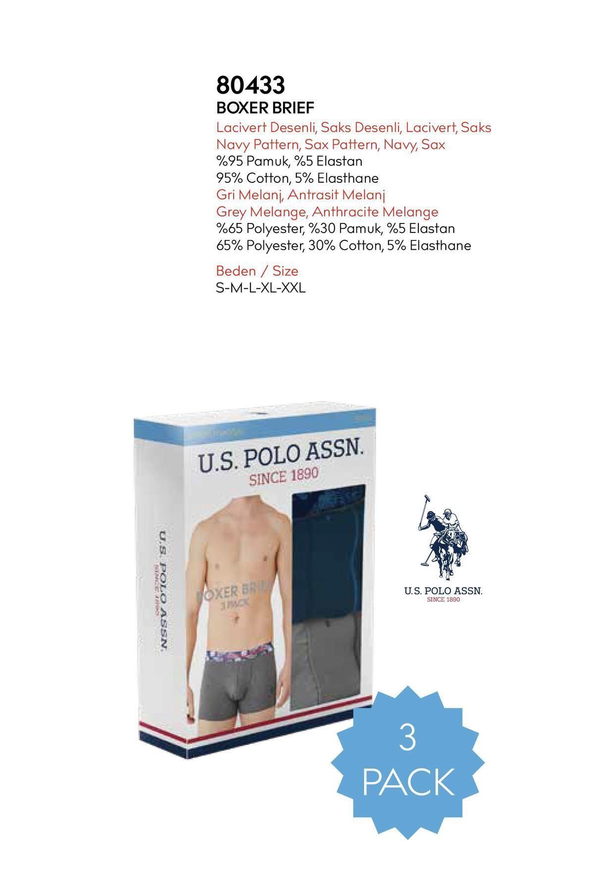 U.S. Polo Assn. Men's Saks - Gray Melange 3-Piece Boxer - Trendyol