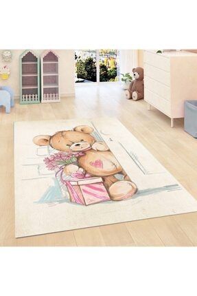 Kadser Pembe Sevimli Ayı Teddy 3d Bebek Çocuk Odası Halısı 80x150 ELSEKADSER-1020