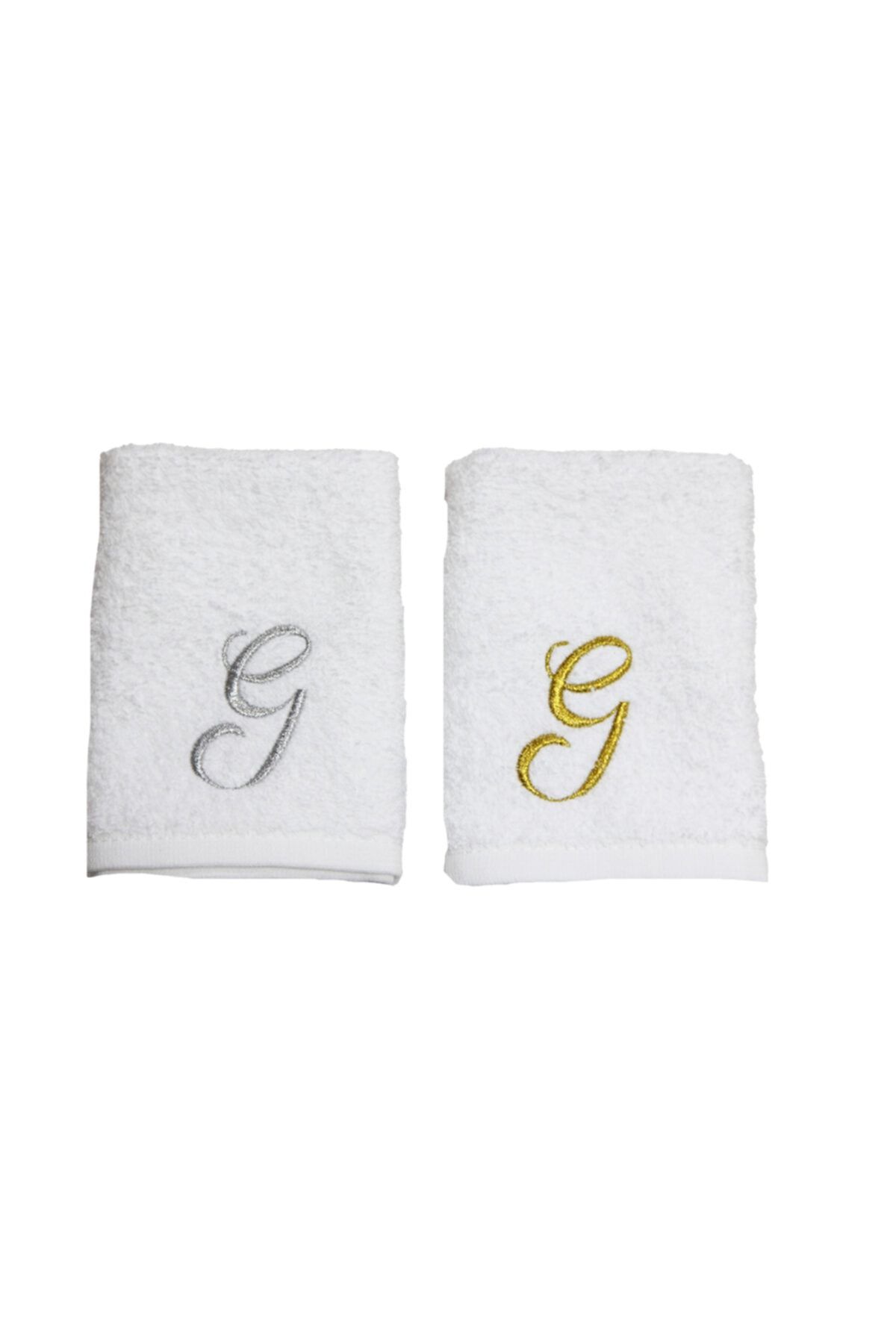 میکاپ حروف دوزی، ست حوله صورت 2 30x30 سانتی متر G سفید Lucy and Home