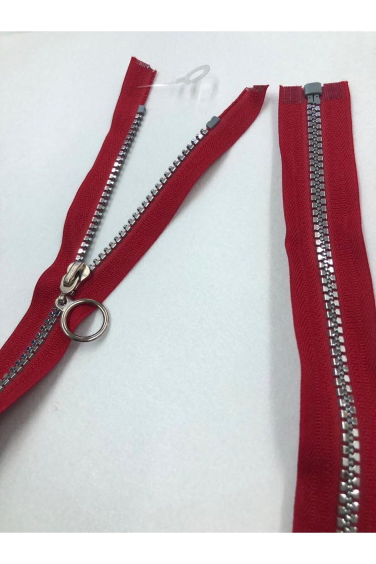 Zipper 80 Cm Metallic Appearance Plastic Teeth Red