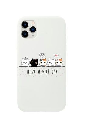 Iphone 11 Pro Max Şirin Kedicikler Premium Beyaz Lansman Silikonlu Kılıf MCIPH11PRMLSK5LI