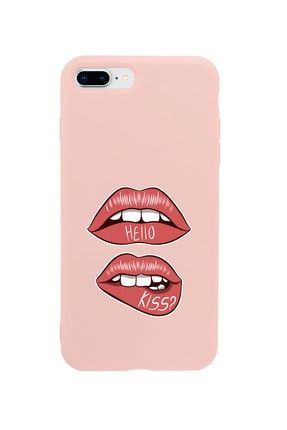 Iphone 8 Plus Hello Kiss Premium Pembe Lansman Silikonlu Kılıf MCIPH8PLHK