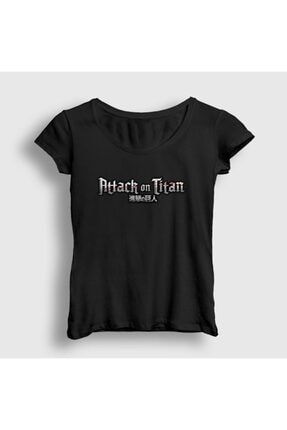 Kadın Siyah Logo Anime Attack On Titan T-shirt 124133tt