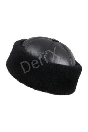 Erkek Siyah Tüylü Içi Kürklü Hakiki Deri Börk Şapka DS-1008