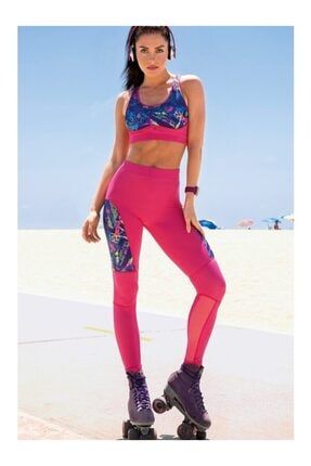 Kadın Fuşya Yoga Fitness Pilates Koşu Sporcu Tayt Alt Üst Takım YNCT124-T17