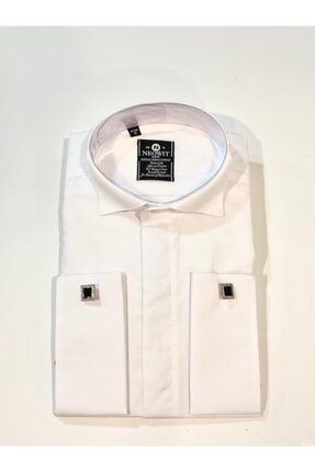 Beyaz Gizli Düğme Kol Düğmeli Slim Fit Gömlek WOL.04.79.90_56Beyaz Ata Yaka Gömlek