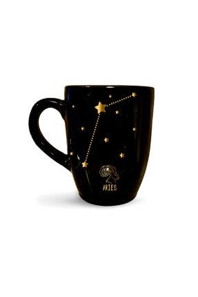 Yıldız Haritalı Koç Burcu Siyah Kupa - Burçlu kahve kupası kupa bardak kahve fincanı KUP150