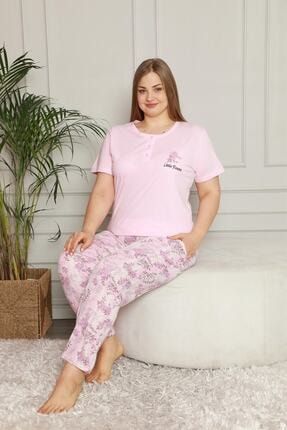 Kadın Pembe Pamuklu Büyük Beden Pijama Takımı-2549 TYC00098896417
