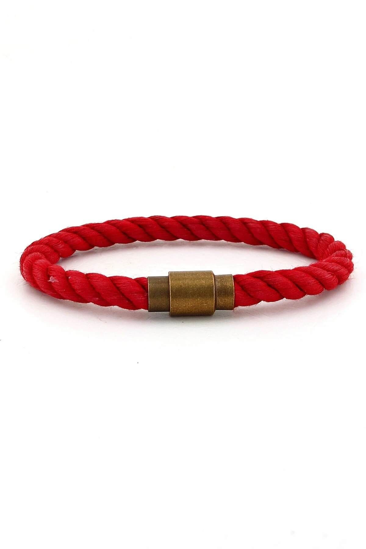 Solfera-Men's Red Rope Bronze Metal Magnetic Clip Bracelet Bt384 2