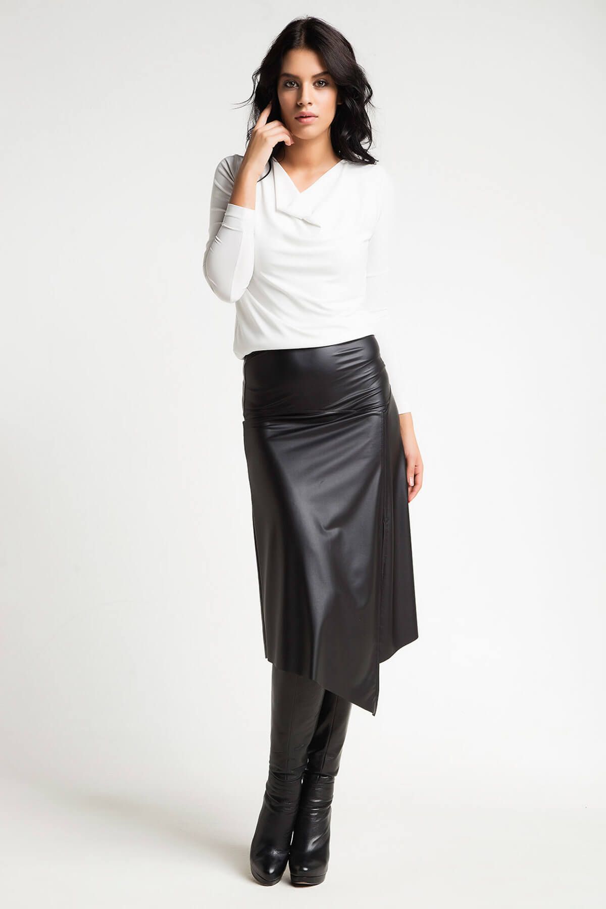 Laranor-Women's Black Leather Skirt 14L4107 3