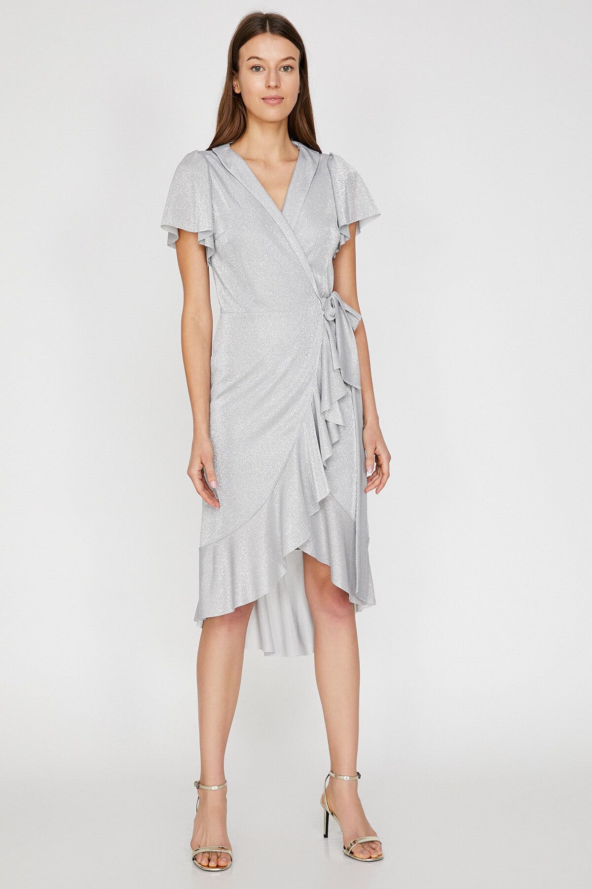 Koton Abendkleid & Abschlusskleid Grau Wickelschnitt