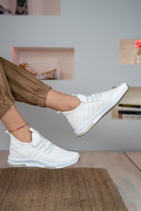 Unisex Beyaz Hafif Günlük Spor Yürüyüş Sneaker Ayakkabı Brt33432