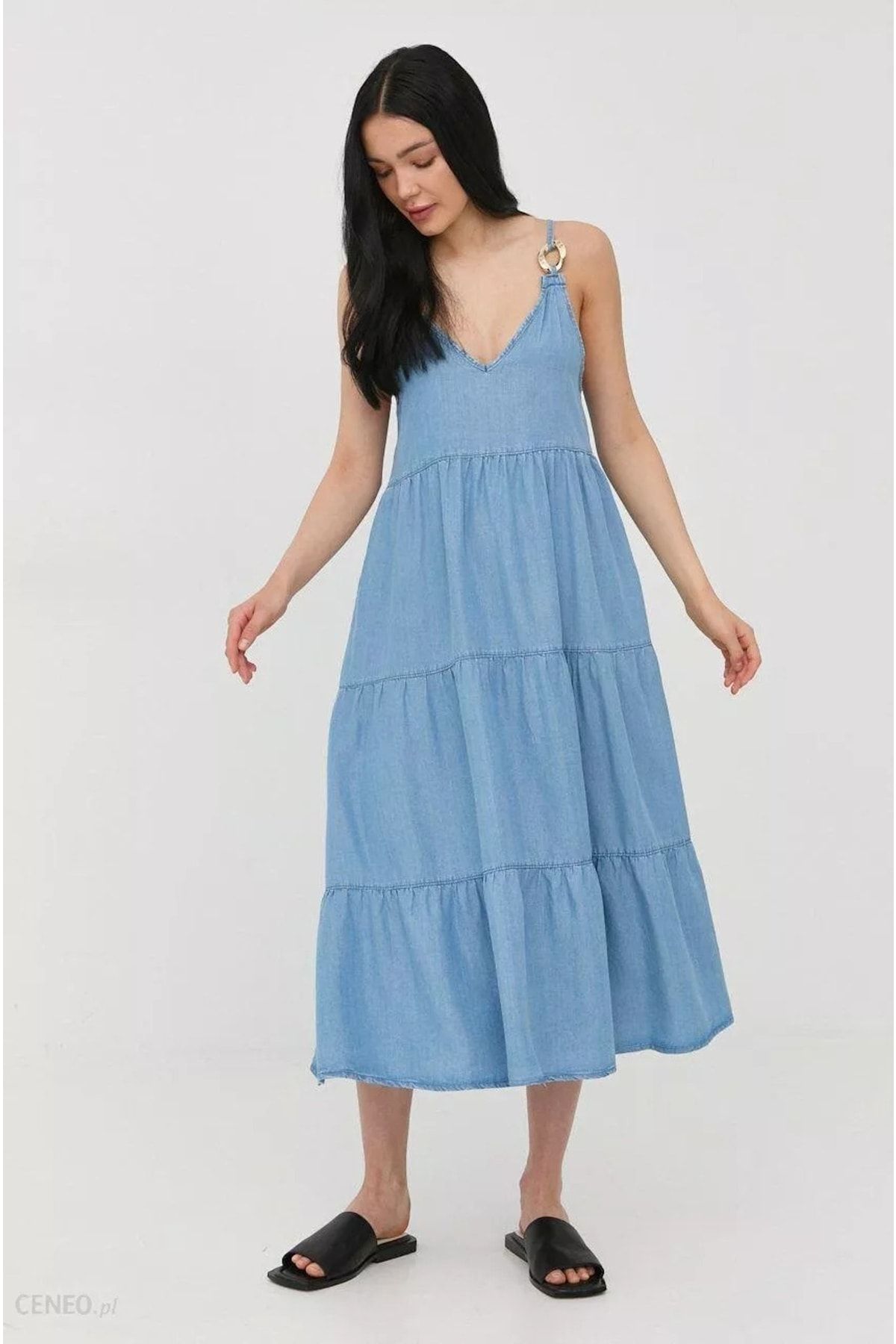Low back denim midi dress discount