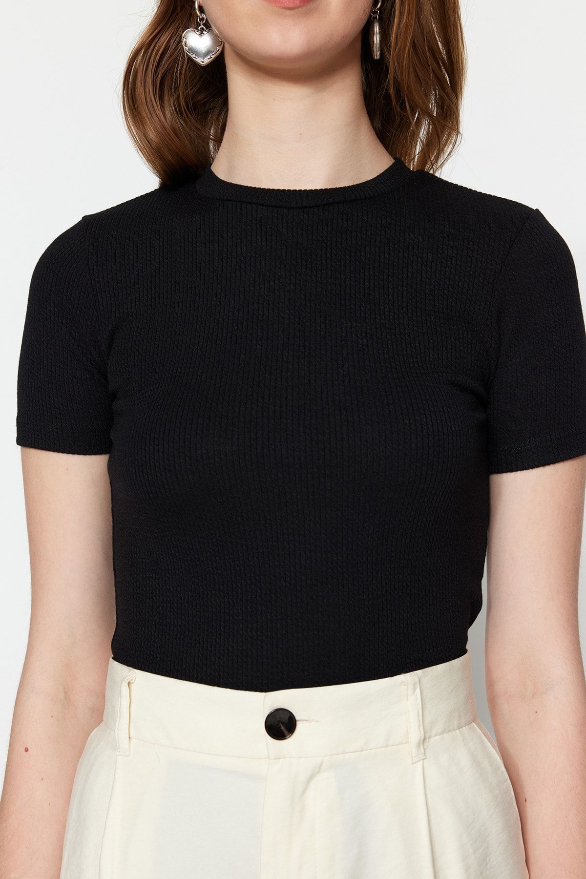 Trendyol Modest-Tunica de corp tricotata neagra - jumatate de maneca si capse pe partea de jos TCTSS23UK00056 4