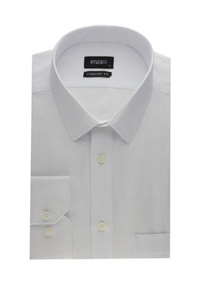 Beyaz Kendinden Desenli Comfort Fit Uzun Kol Gömlek 1004220176