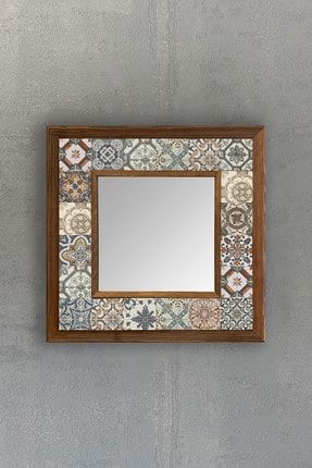 Oscar Stone Ahşap Çerçeveli Mozaik Doğaltaş Ayna 33 Cm X 33 Cm AYN-042