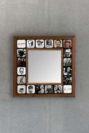 Oscar Stone Ahşap Çerçeveli Mozaik Doğaltaş Ayna 33 Cm X 33 Cm Atatürk Temalı AYN-064