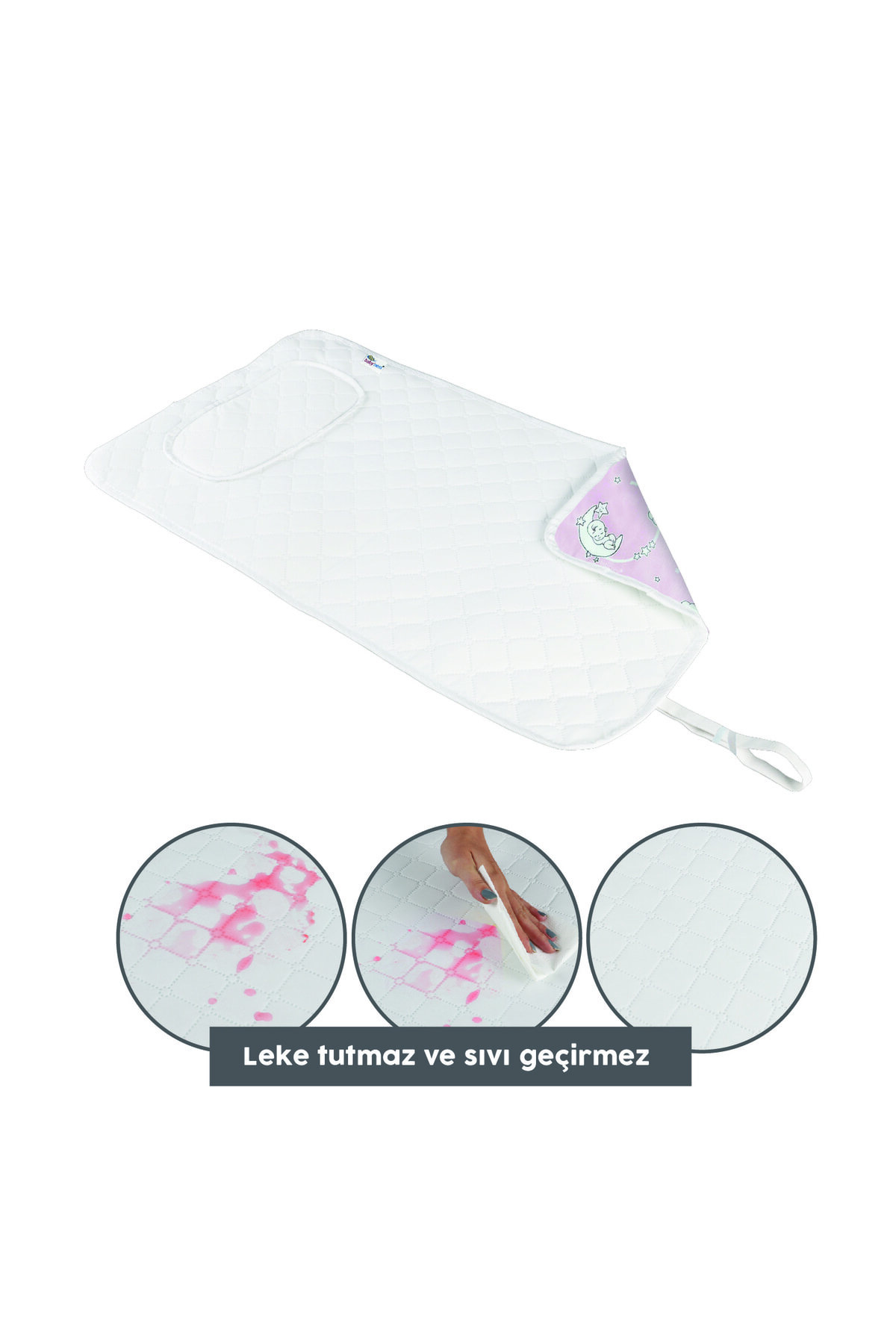 Baby'ness Çanta Boy Bebek Alt Açma Pedi Sıvı Geçirmez Leke Tutmaz Aydede Desenli Pembe fotoğrafı 3 (önizleme)