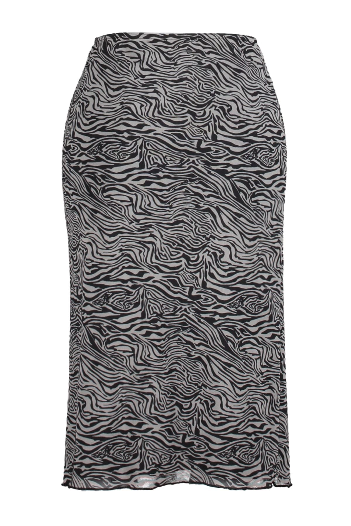 Trendyol Collection-Multicolored Zebra Patterned Tulle Pencil High Waist Midi Stretchy Knitted Skirt TWOSS23ET00020 10