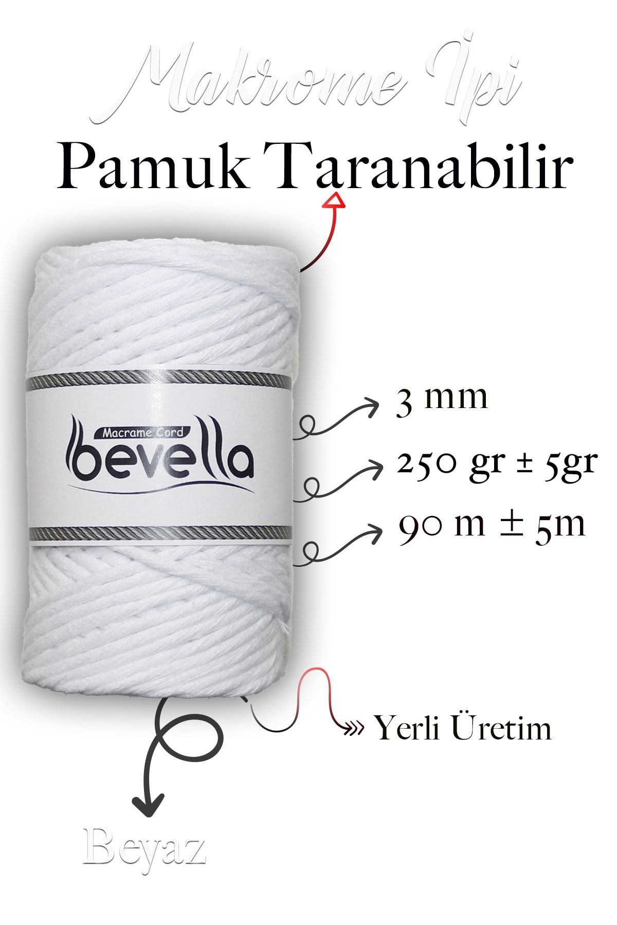 Bevella Macrame Cord-Scalloped Macrame Thread 3mm Scalloped Cotton Single Twist Macrame Thread White Optical 2