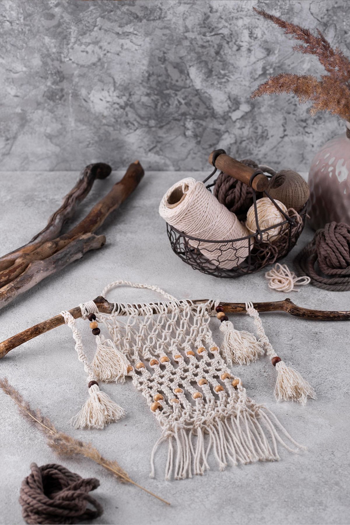 Bevella Macrame Cord-سلسلة مكرامية تاران 3 مم من القطن القابل للالتواء بحلقة واحدة كاكي 4
