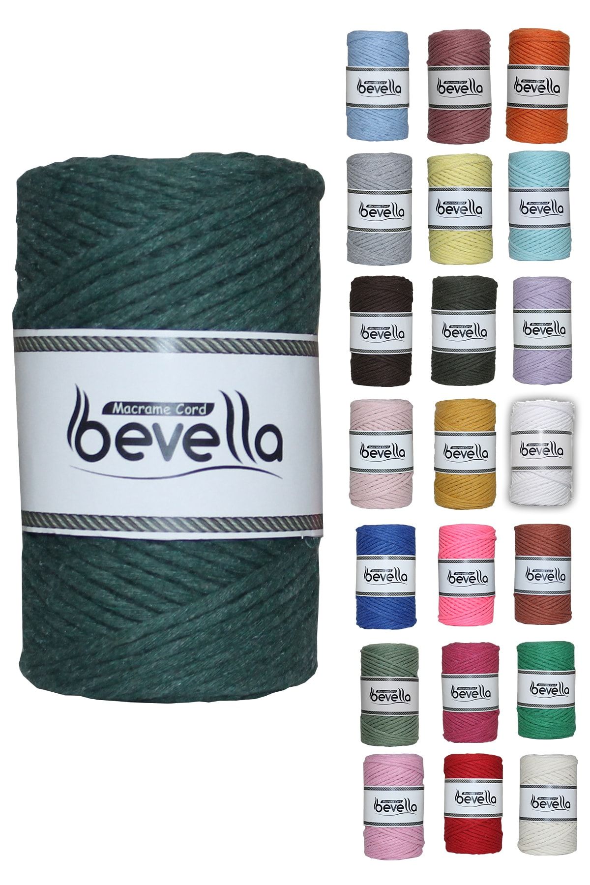 Bevella Macrame Cord-Taranan Macrame Thread 3mm Scannable Cotton Single Twist Macrame Thread Nefti Green 1
