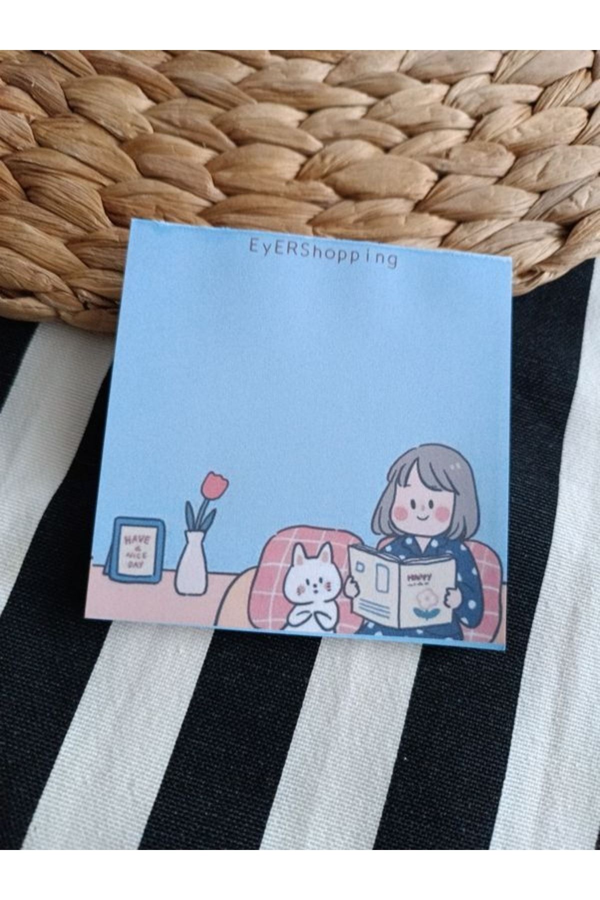 EyER Shoping-Various Figures Patterned Memopad Notepad Memo Pad Check Pluck Notebook Navy Blue 1