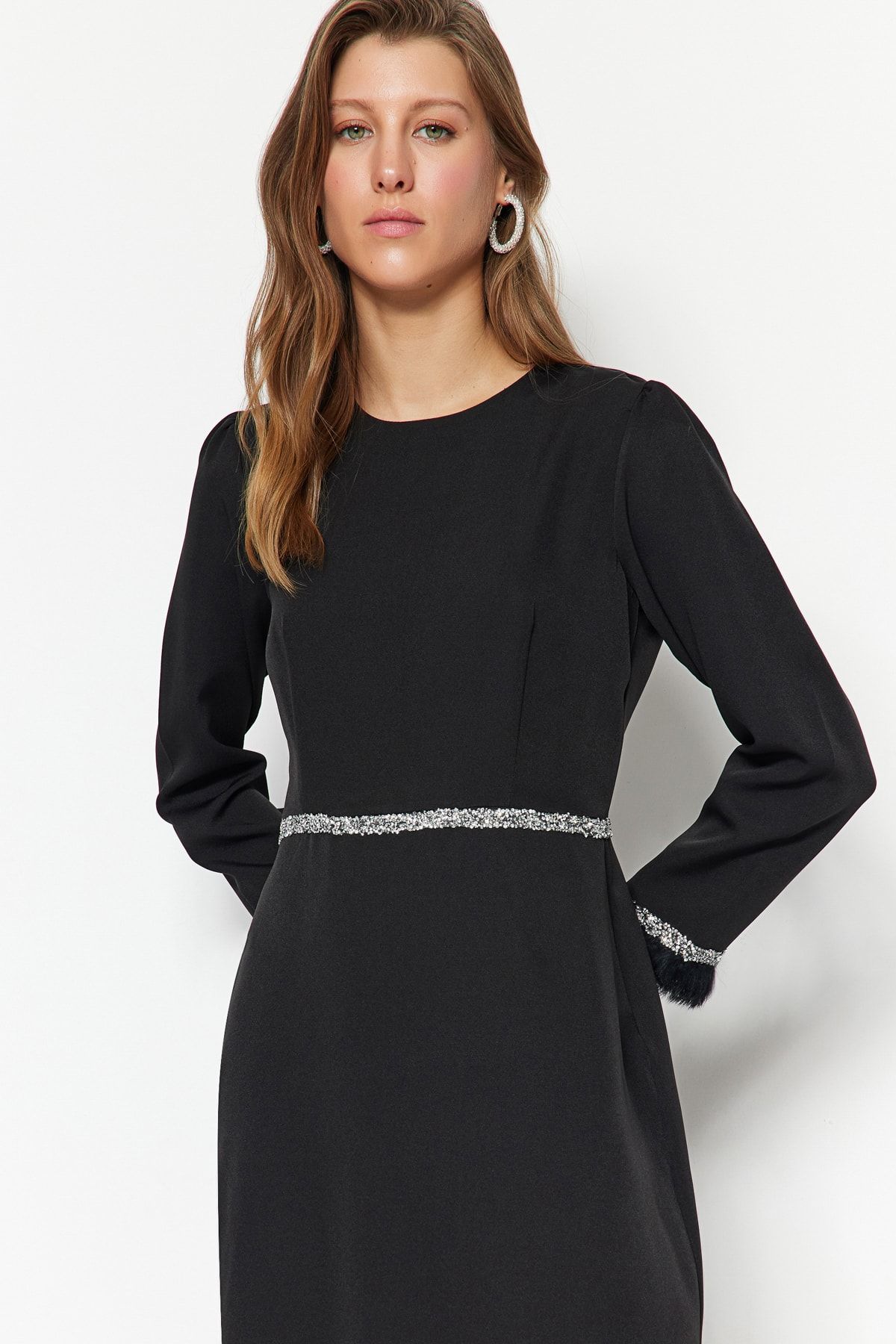 Trendyol Modest-Rochie de seara cu piatra neagra si cu mansete TCTSS23DB00039 3