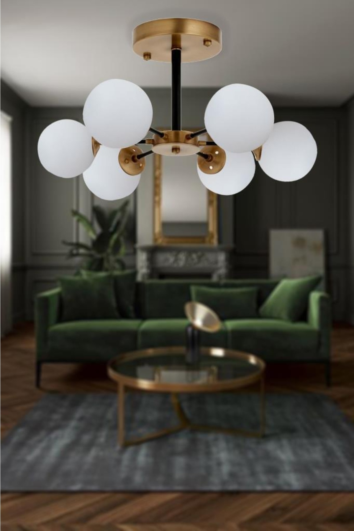 Topac Opal Glass 6-Piece Antique Chandelier