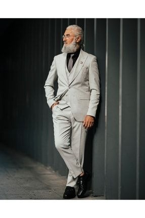Italyan Stil Slim Fit Erkek Ceket Yelek Pantolon Takım Elbise Gri T7610