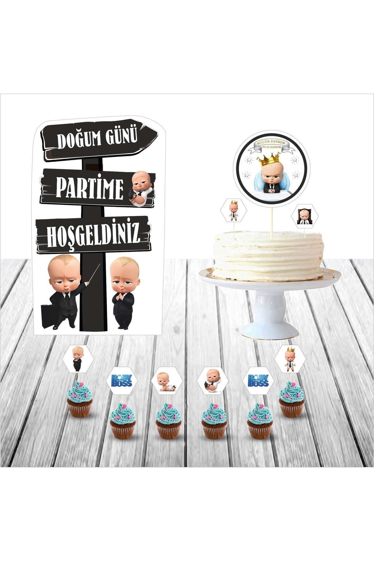 Patron Bebek Doğum Günü Masa Maketi / Pasta Süsü