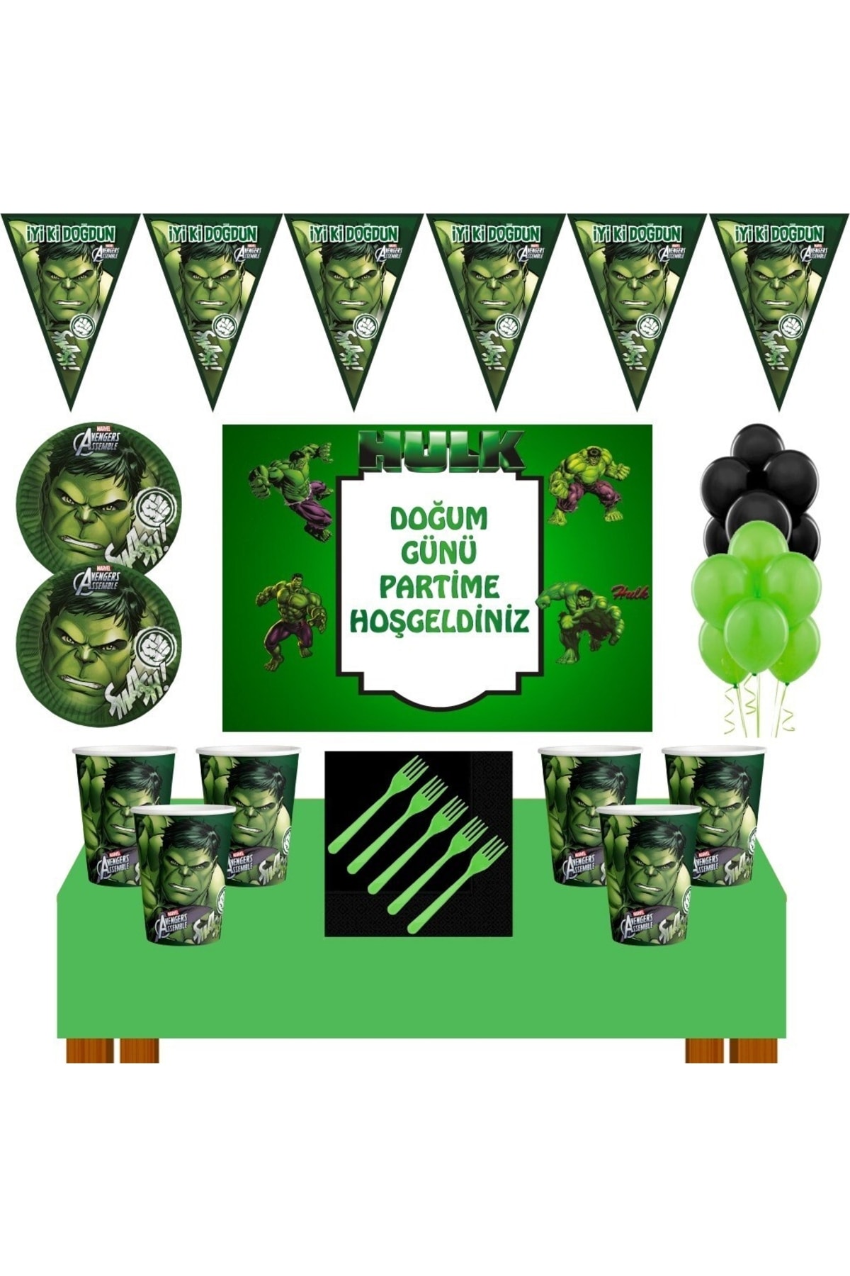 kullanatparti Hulk Doğum Günü Parti Süsleri 16 Kişilik Afişli+ Hulk Parti Süsleri Hulk Doğum Günü Parti Konsepti S