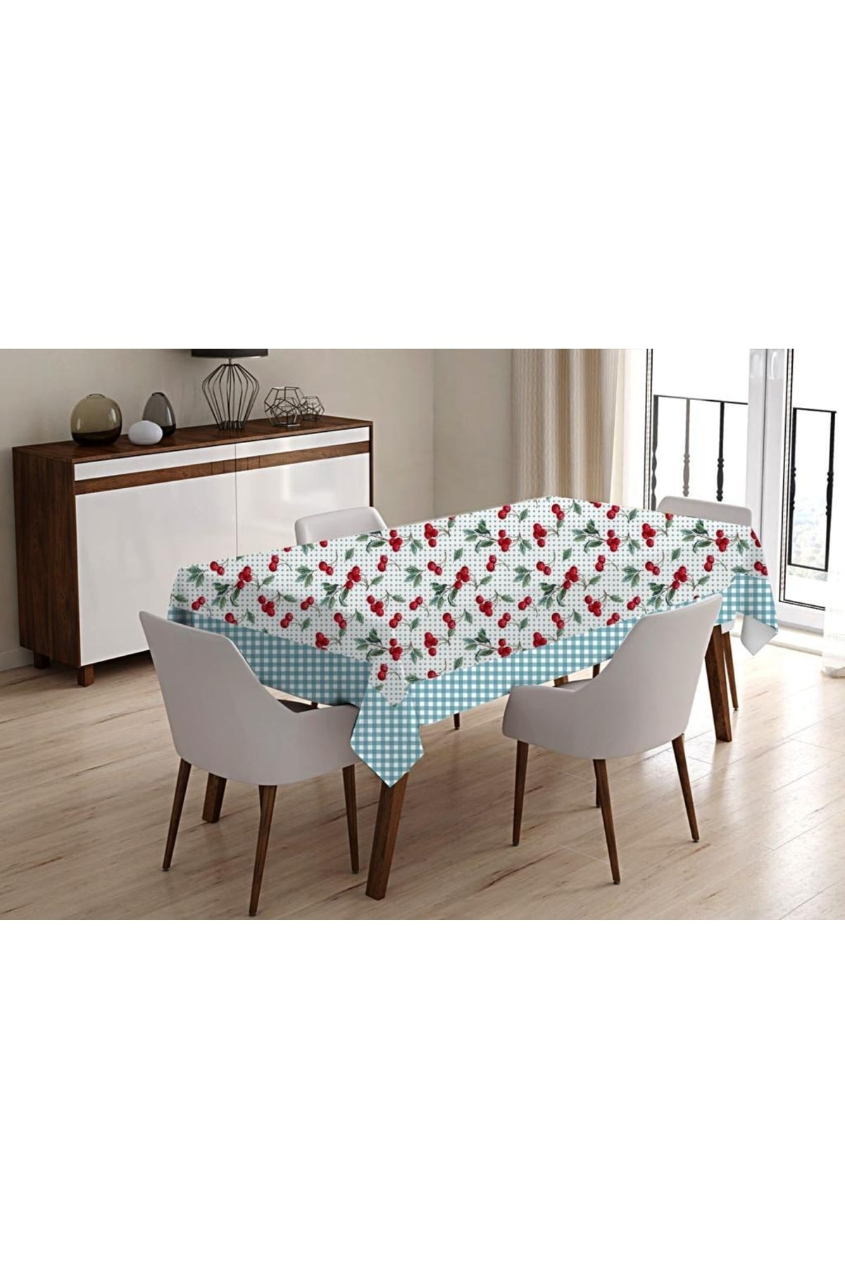 Cherry Printed Carefree Fabric Tablecloth(140×180CM)