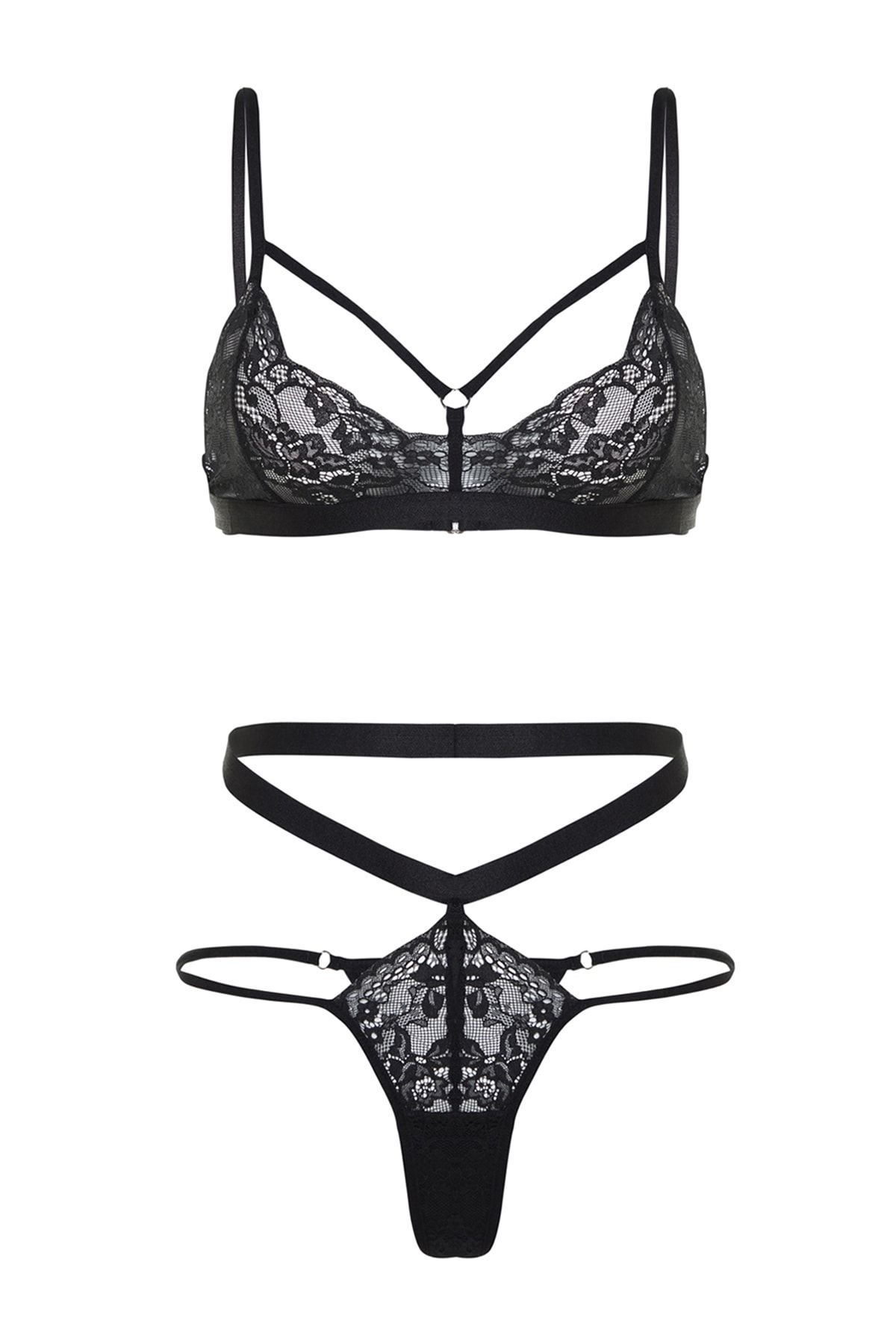 Trendyol Collection Black Lace Cupless Lingerie Set with Removable Garter  THMAW24CC00005 - Trendyol