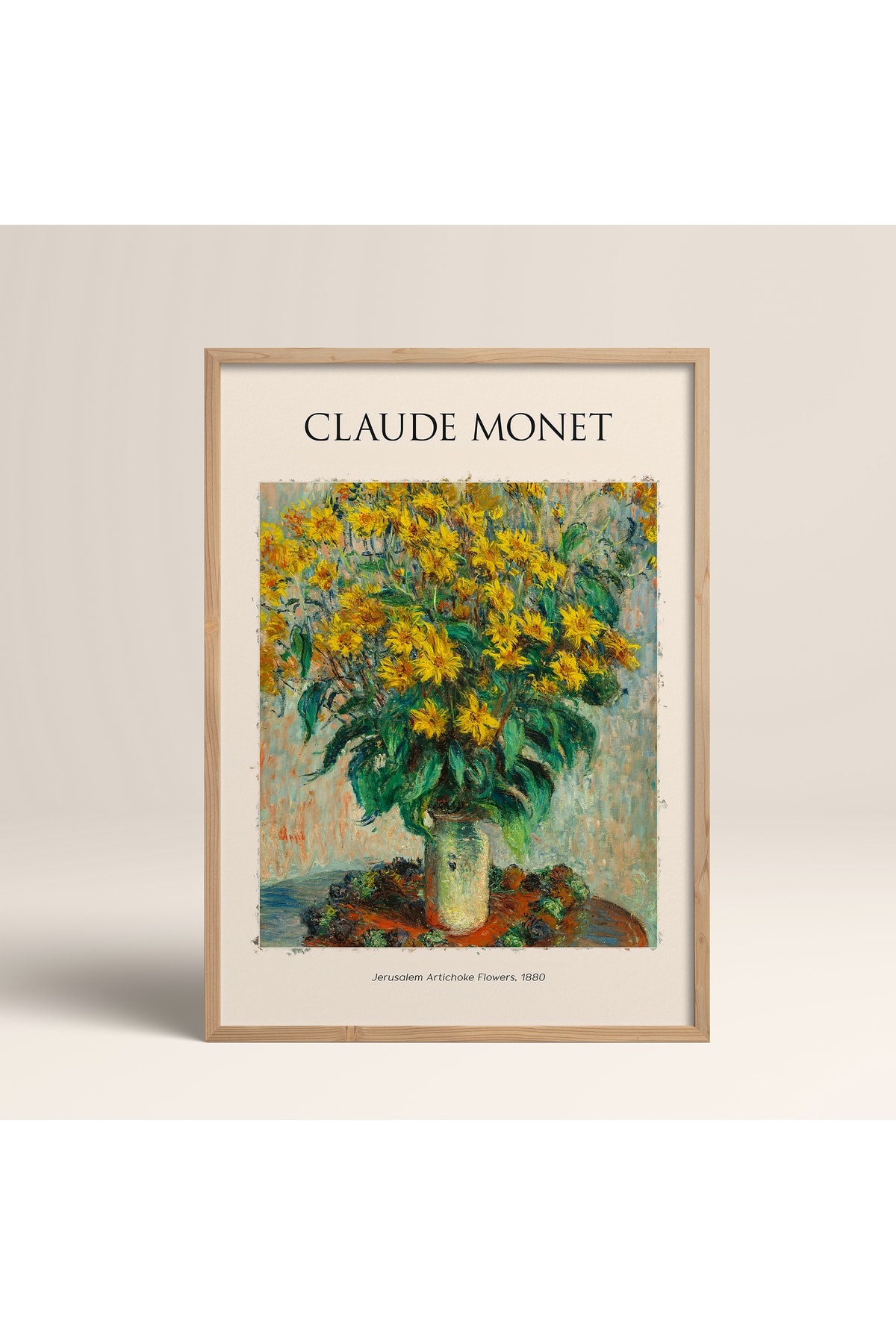 HOMEPACK Ahşap Çerçeveli Claude Monet Jerusalem Artichoke Flowers Art Tablo